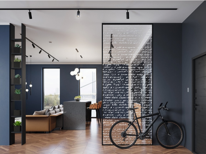 TRENNWAND - WALK-IN 10 XL Schwarz matt mit Gravur BUCHSTABEN