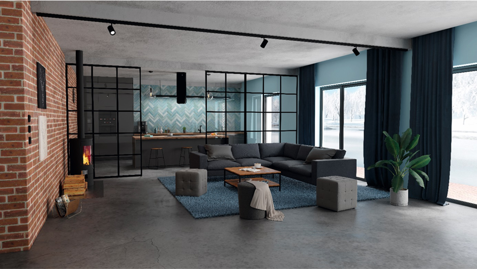 RAUMTRENNER - WALK-IN 10 XL Schwarz matt Loft-Look Rahmen mit Sprossen