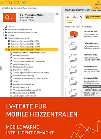 Qio: Mobile Heizzentralen im Leistungsverzeichnis ausschreiben mit LV-Textvorlagen   