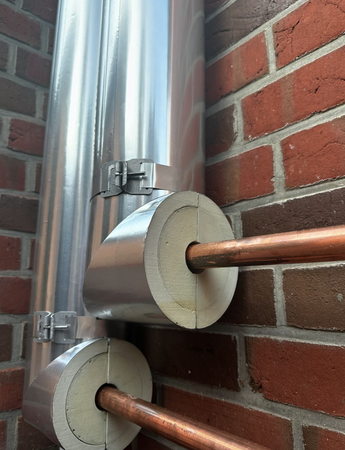 Effiziente Dämmung für die Anschlussleitungen von Monoblock-Wärmepumpen mit dem SILVER-System von GWK Kuhlmann.