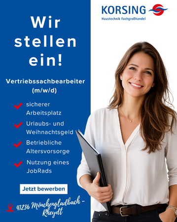 KORSING sucht Vertriebssachbearbeiter (m/w/d) in Vollzeit Standort Mönchengladbach-Rheydt