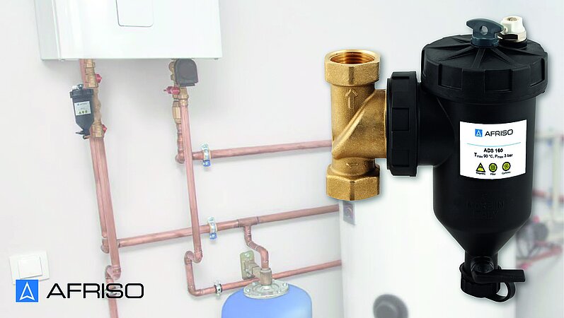 AFRISO: Kompakter Magnetit-Schlammabscheider mit Zyklonfilter und extra-starkem Magneten (14.000 Gauss!) sorgt für sauberes Heizungswasser und maximale Funktionssicherheit. 