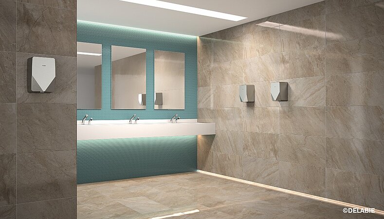 Kompakt und leistungsstark: DELABIE präsentiert den neuen HIGHFLOW Compact Händetrockner für Einrichtungen mit Publikumsverkehr.