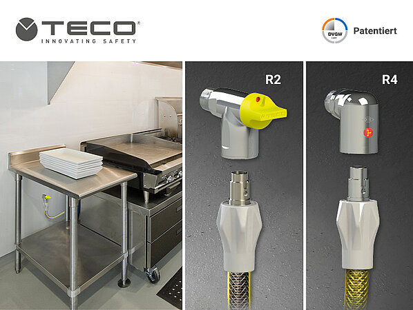 R2 und R4 TECO: DVGW-zertifizierte Kugelhähne für die Gasabsperrung an flexiblen Schläuchen