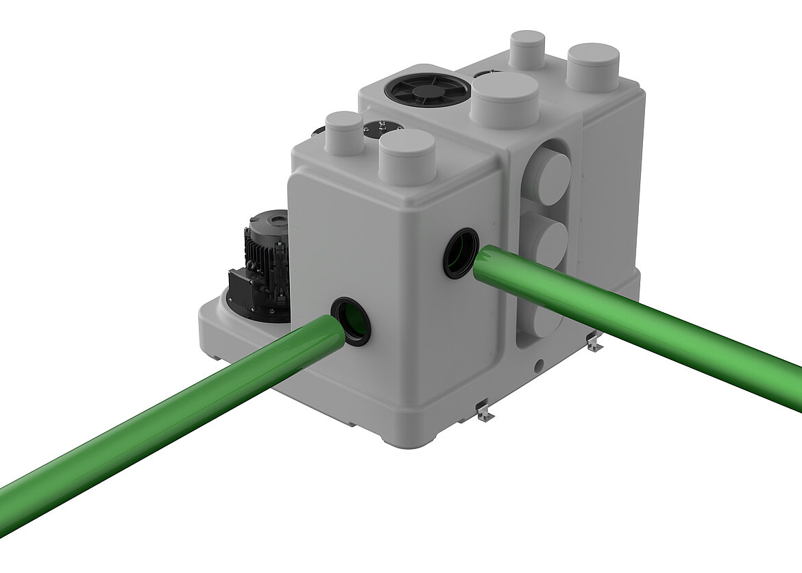 Markierte Bohrflächen für flexible Zuläufe vereinfachen die Planung und Installation der neue Abwasserhebeanlage ACO Muli-Nova DDP. Bildquelle: ACO Haustechnik