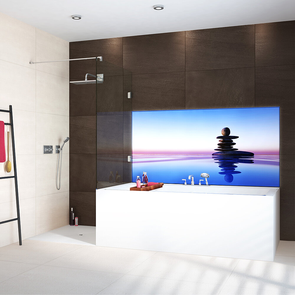 glassdouche LED-Leuchtwand HELENE, Motiv Harmony. Bildquelle: Glassdouche