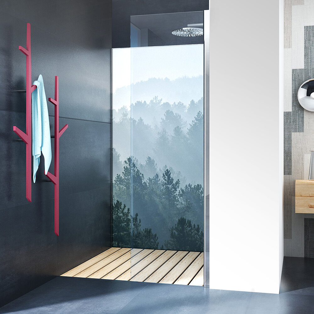 glassdouche LED-Leuchtwand HELENE, Motiv Woodland. Bildquelle: Glassdouche