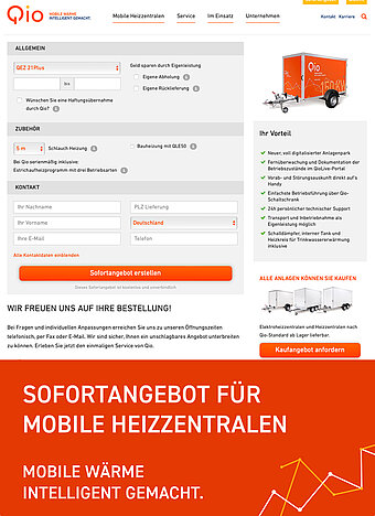 Qio: Projektpreis für mobile Heizzentralen per Sofortangebot direkt online einholen  