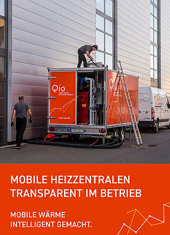 Qio: Mobile Heizzentrale QHZ 600 mit QioLive im Einsatz in Industrie, Gebäude oder Wärmenetz