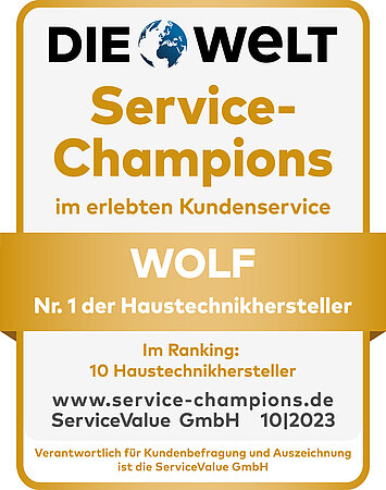 Service-Champions 2023:  WOLF holt das Triple in der Kategorie Haustechnikhersteller