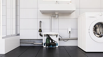 Der Hebefix Pro passt dank seiner kompakten Bauweise in alle gängigen Vorwandsysteme und kann auch direkt an die zu entwässernden Anlagen angeschlossen werden. Bild:	 	Jung Pumpen GmbH, Steinhagen