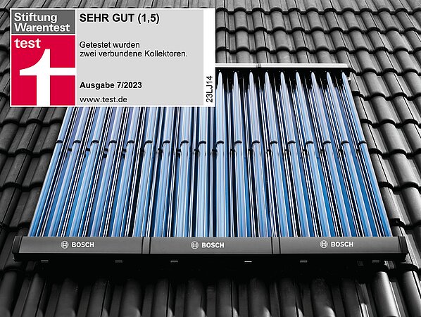  Stiftung Warentest-Testsieger und „Sehr gut“ - Vakuum-Röhrenkollektor Solar 8000 TV von Bosch