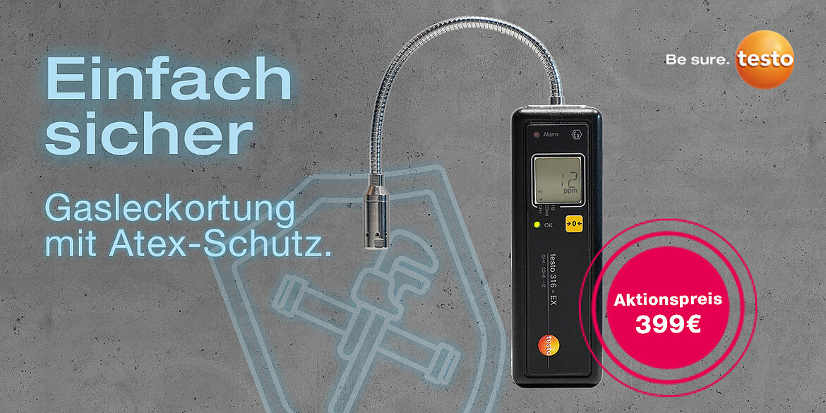 Gaslecksuchgerät testo 316-EX zum Aktionspreis. Bild: Testo SE & Co. KGaA